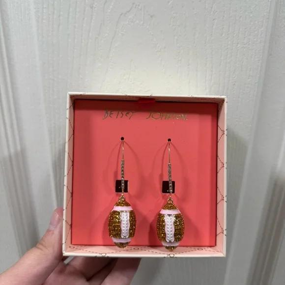 NEW Betsey Johnson Rhinestone Studded Football Dangle Earrings - Picture 3 of 4